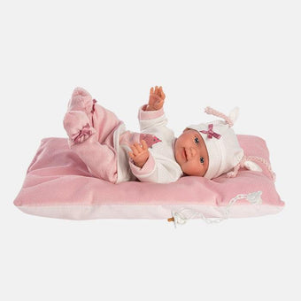 Papusa Llorens, Bebita, cu salteluta roz, - bebelus de jucarie 26 cm - bebelus silicon