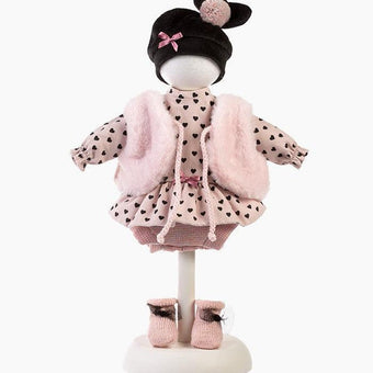 Haine papusi 35 cm - Imbracaminte Llorens, Papusi 35 cm, cu rochie cu inimioare, 6 piese - hainute papusi