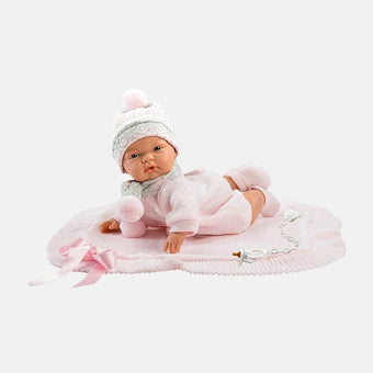 Papusa Llorens, Joelle, 38 cm, papusa cu accesorii si cu paturica, bebelus cu sunete