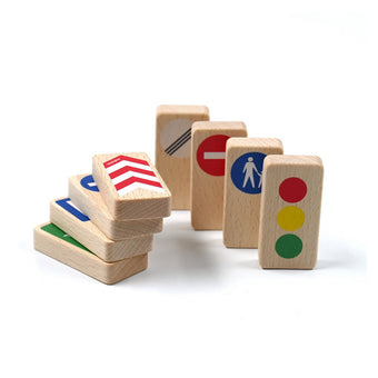 Set de jucarie cu semne de circulatie din lemn - Waytoplay accesorii pista de joaca