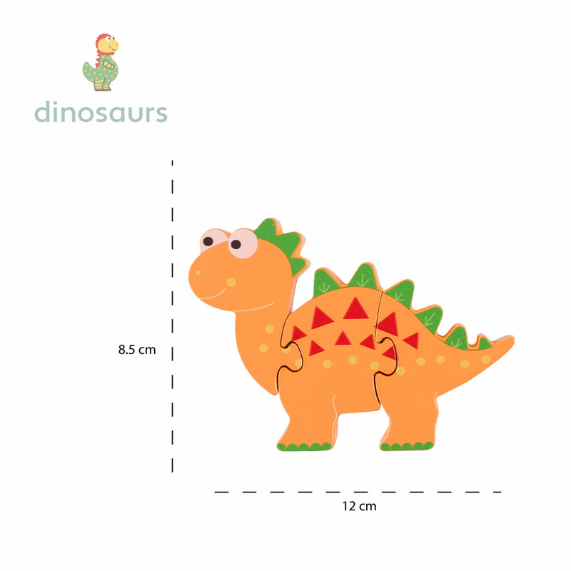 Puzzle Dinozaur Din Lemn - Stegosaurus, Orange Tree Toys