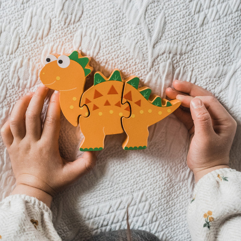Puzzle Dinozaur Din Lemn - Stegosaurus, Orange Tree Toys