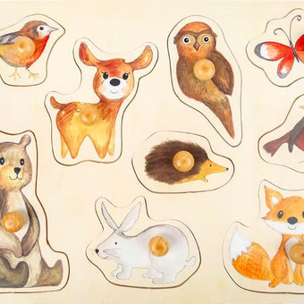 Puzzle de lemn cu buton - Animale din padure Small Foot
