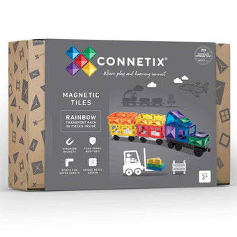 Set Magnetic Connetix - Set constructie magnetic masini Transport Rainbow PACK Connetix - 50 de piese magnetice