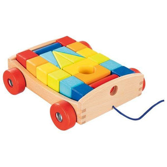 Carucior de tras cu set de cuburi colorate GOKI - copilaresti.ro