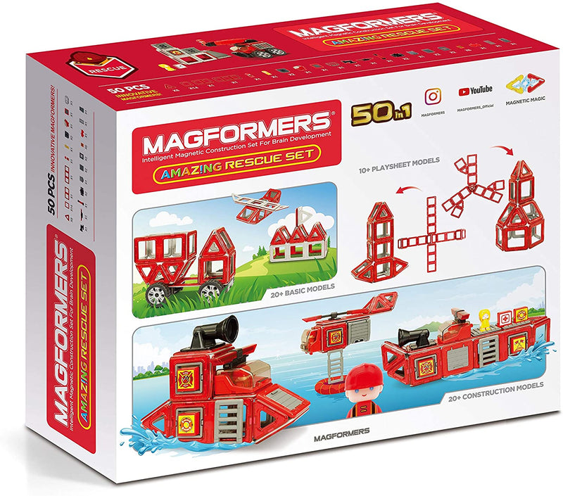 Set magnetic de construit- Magformers Set Pompieri - Amazing rescue set