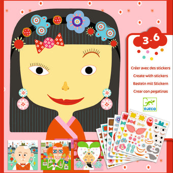Joc creativ abtibilduri creeaza portrete Djeco - Joc cu stickere Djeco