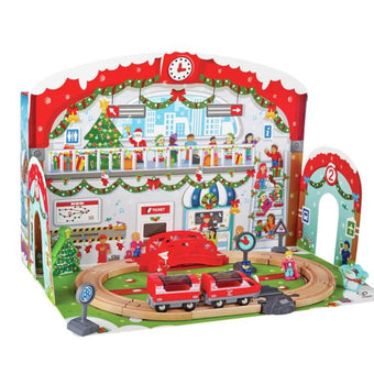 Calendar advent HAPE Gara centrala de Craciun - Calendar cu 24 de jucarii surpriza - calendar advent tren copii 3-6 ani