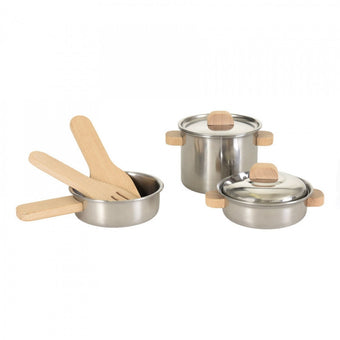 Jucarie Montessori Set De Vase De Inox Cu Manere Din Lemn, Egmont Toys