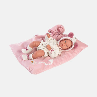 Papusa Llorens, Bimba, papusa cu saltelta roz, papusa vinil 35 cm - papusi deosebite bebelus realist