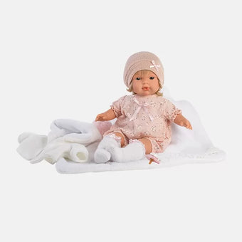 Papusa Llorens 38 cm, Lola cu paturica alba, papusa cu sunete, 38 cm - papusa interactiva