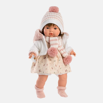 Papusa Llorens 38 cm, Lola cu rochita crem, papusa cu sunete, 38 cm - papusa interactiva