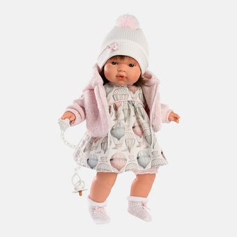 Papusa Llorens 38 cm, Lola cu pulover roz, papusa cu sunete, 38 cm - papusa interactiva
