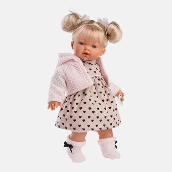 Papusa Llorens 33 cm Roberta cu rochita cu inimoare - papusa cu sunete, papusa care plange