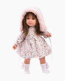 Papusa Llorens, Sara, cu vestuta si caciulita roz, 35 cm - papusi deosebite realizate manual - papusa par saten si ochi caprui