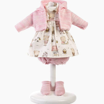 Haine papusi 33 cm - Imbracaminte Llorens, Papusi 33 cm, cu jacheta roz , 5 piese - hainute papusi