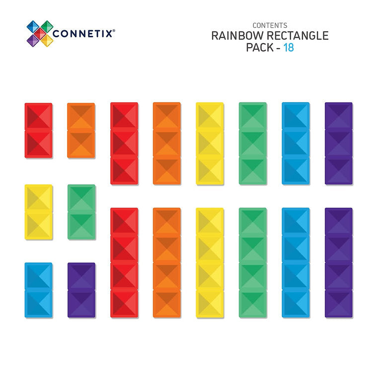 Set Magnetic Connetix Rectangles  - Set constructie magnetic, 18  dreptunghiuri Rainbow Rectangle Pack 18 pc