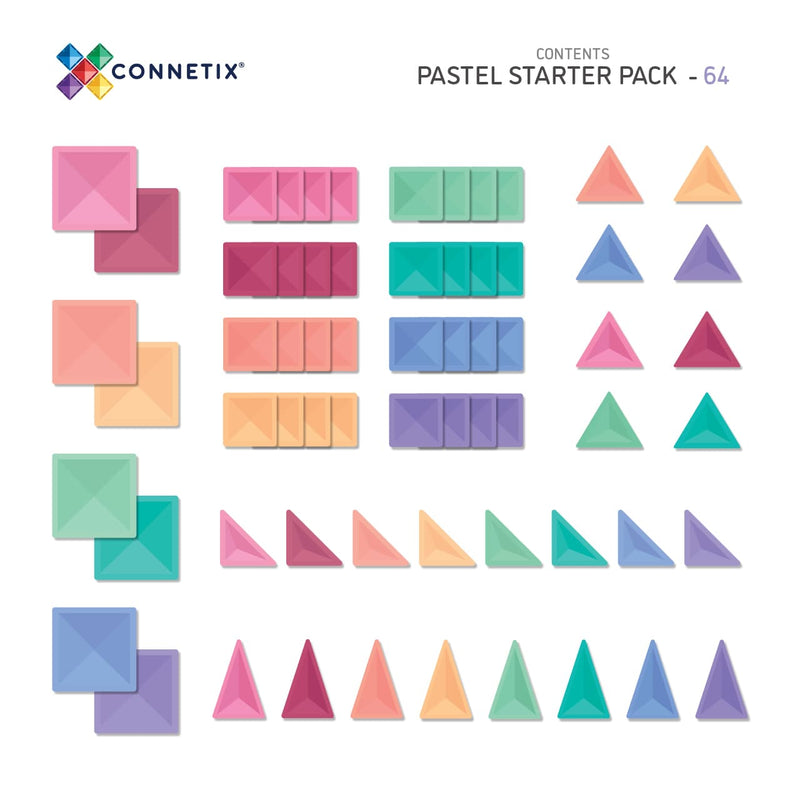 Set Magnetic Connetix - set de baza - 64 piese pastel - Connetix Magnetic Tiles -set de constructie magnetic