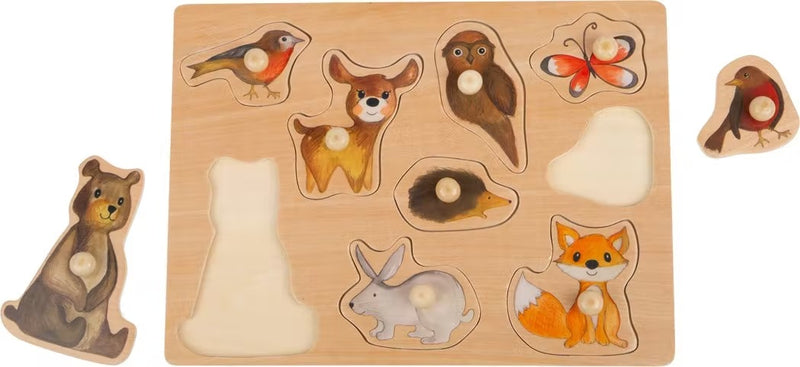 Puzzle de lemn cu buton - Animale din padure Small Foot