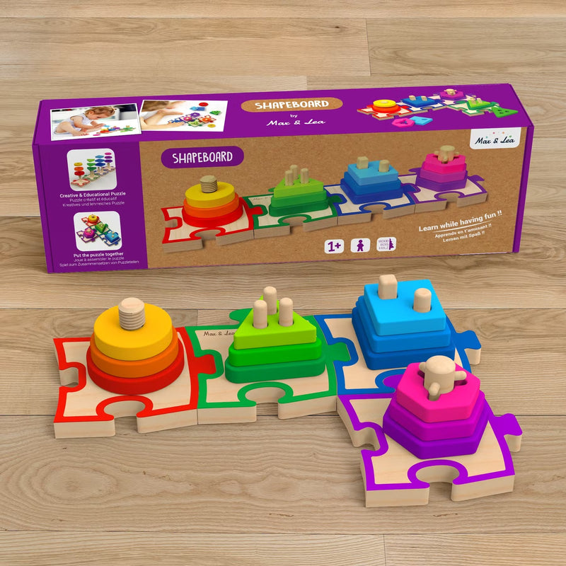 Jucarie motrica forme si culori - Max and Lea - bebe invata formele cu puzzle lemn