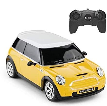 Masina Cu Telecomanda Mini Cooper Galbena Cu Scara 1 La 24