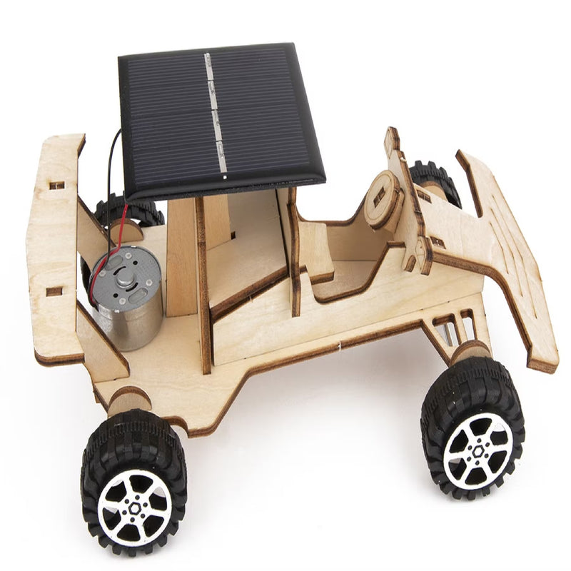 Jucarie STEM - Set DIY copii - Utilaje din lemn - Masinuta cu baterie solara