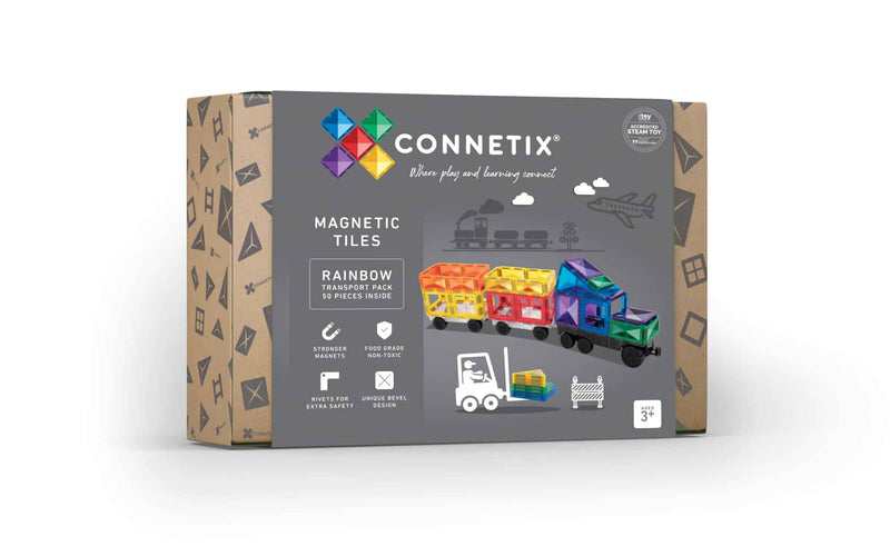 Set Magnetic Connetix - Set constructie magnetic masini Transport Rainbow PACK Connetix - 50 de piese magnetice