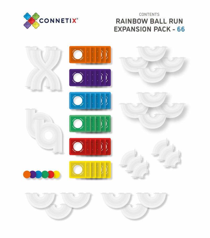 Set Magnetic Connetix - Expansion Marble Run - Traseu cu bile - 66 piese colorate curcubeu - Connetix Ball Run