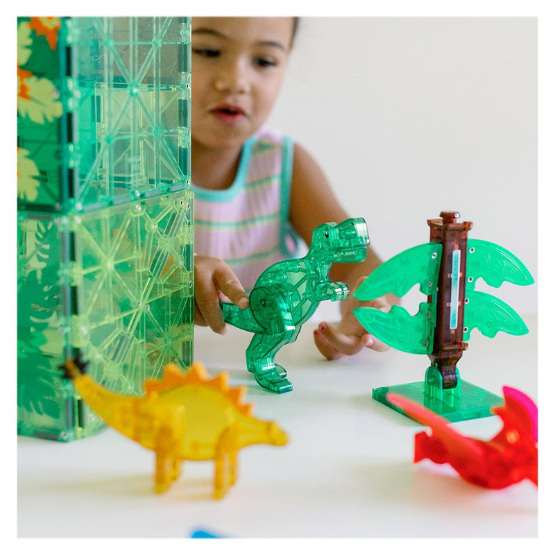 Magna-Tiles Dino World XL, set magnetic 50 de piese - set magnetic dinozauri Magna Tiles