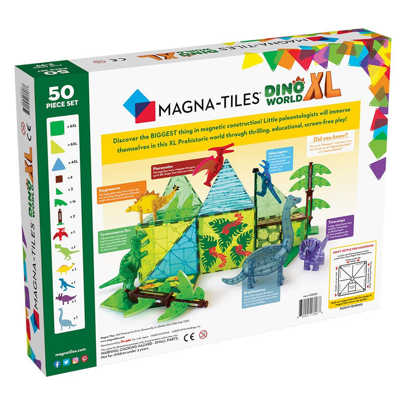 Magna-Tiles Dino World XL, set magnetic 50 de piese - set magnetic dinozauri Magna Tiles