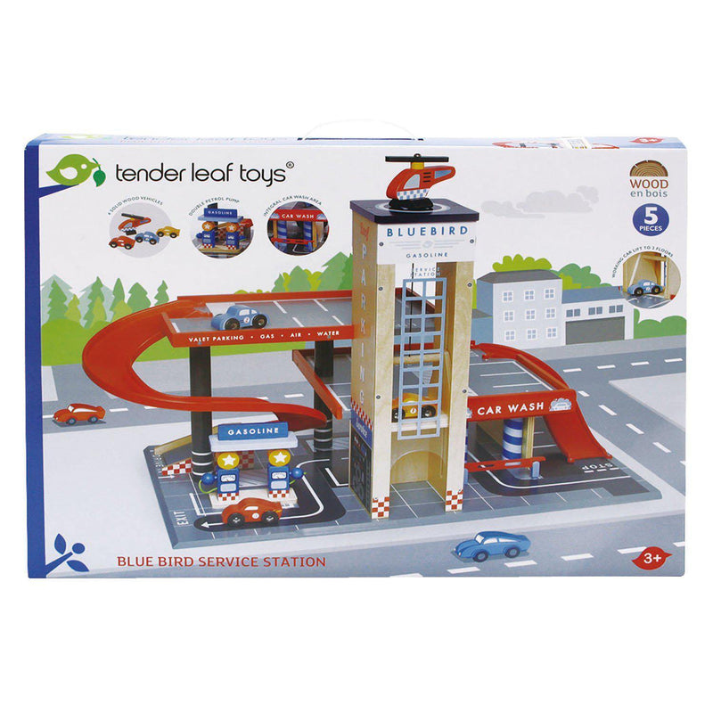 Parcare masini din lemn Blue Bird Service Station - Tender Leaf Toys
