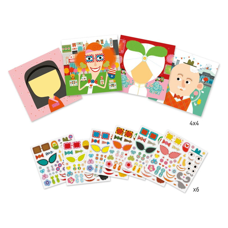 Joc creativ abtibilduri creeaza portrete Djeco - Joc cu stickere Djeco