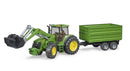 Masinuta Bruder Tractor John Deere 7930 cu remorca si incarcator frontal