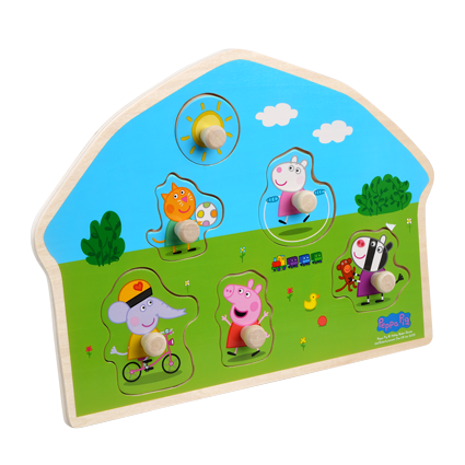 Puzzle lemn Peppa Pig - Puzzle cu buton Peppa Pig - Barbo Toys