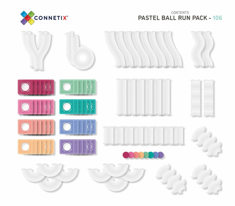 Set Magnetic Connetix - Marble Run - Traseu cu bile - 106 piese culori pastel - Connetix Ball Run Pastel