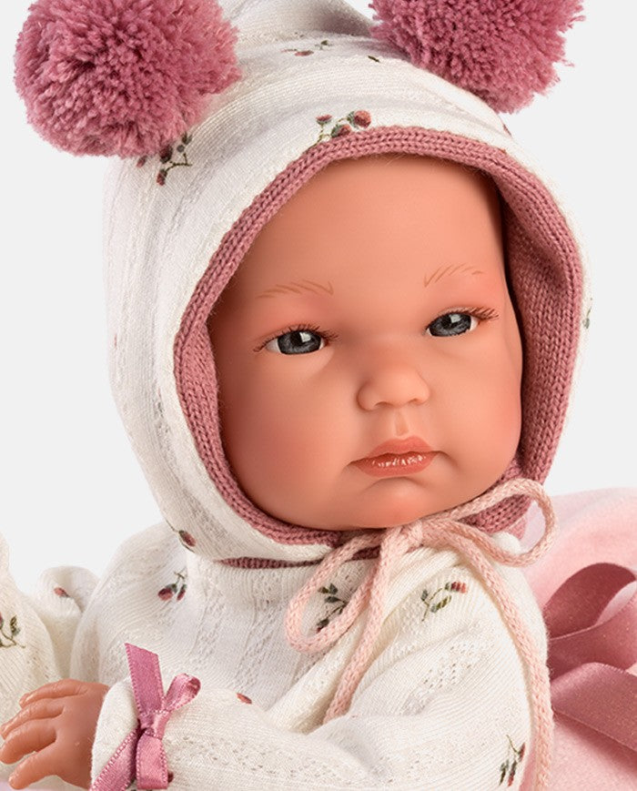 Papusa Llorens, Bimba, papusa cu saltelta roz,  papusa vinil 35 cm - papusi deosebite bebelus realist
